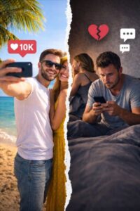 Contraste entre couples heureux sur les réseaux et réalité cachée du couple
